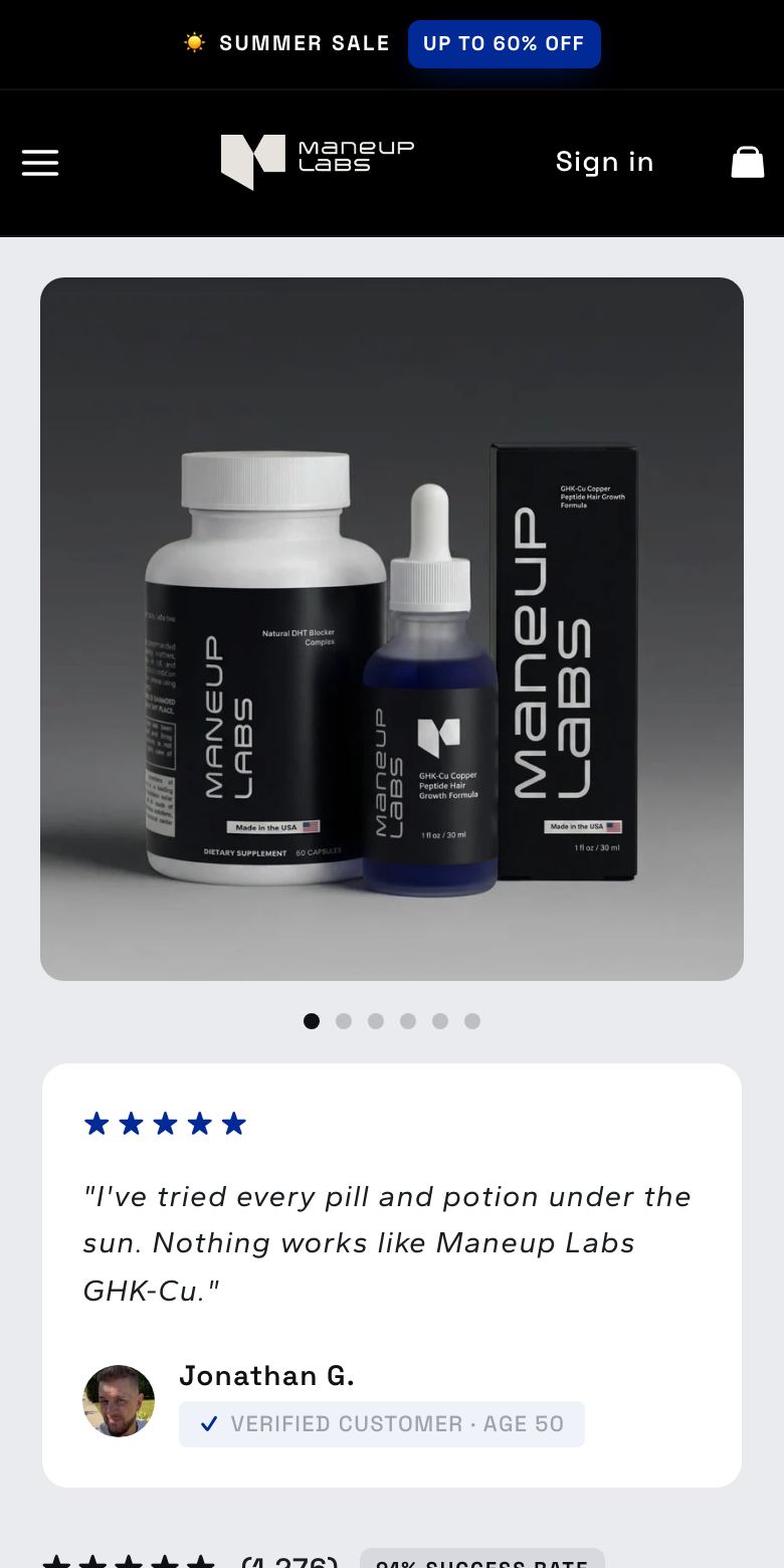 Maneup Labs aov push on the live store