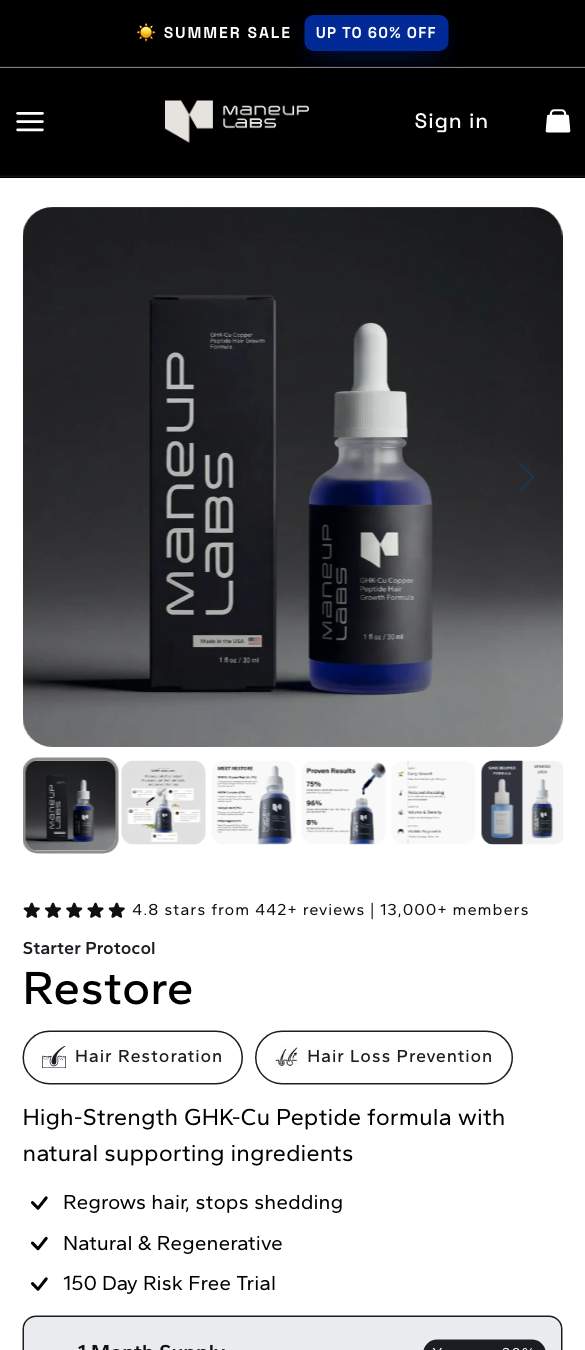 Maneup Labs collection on the live store