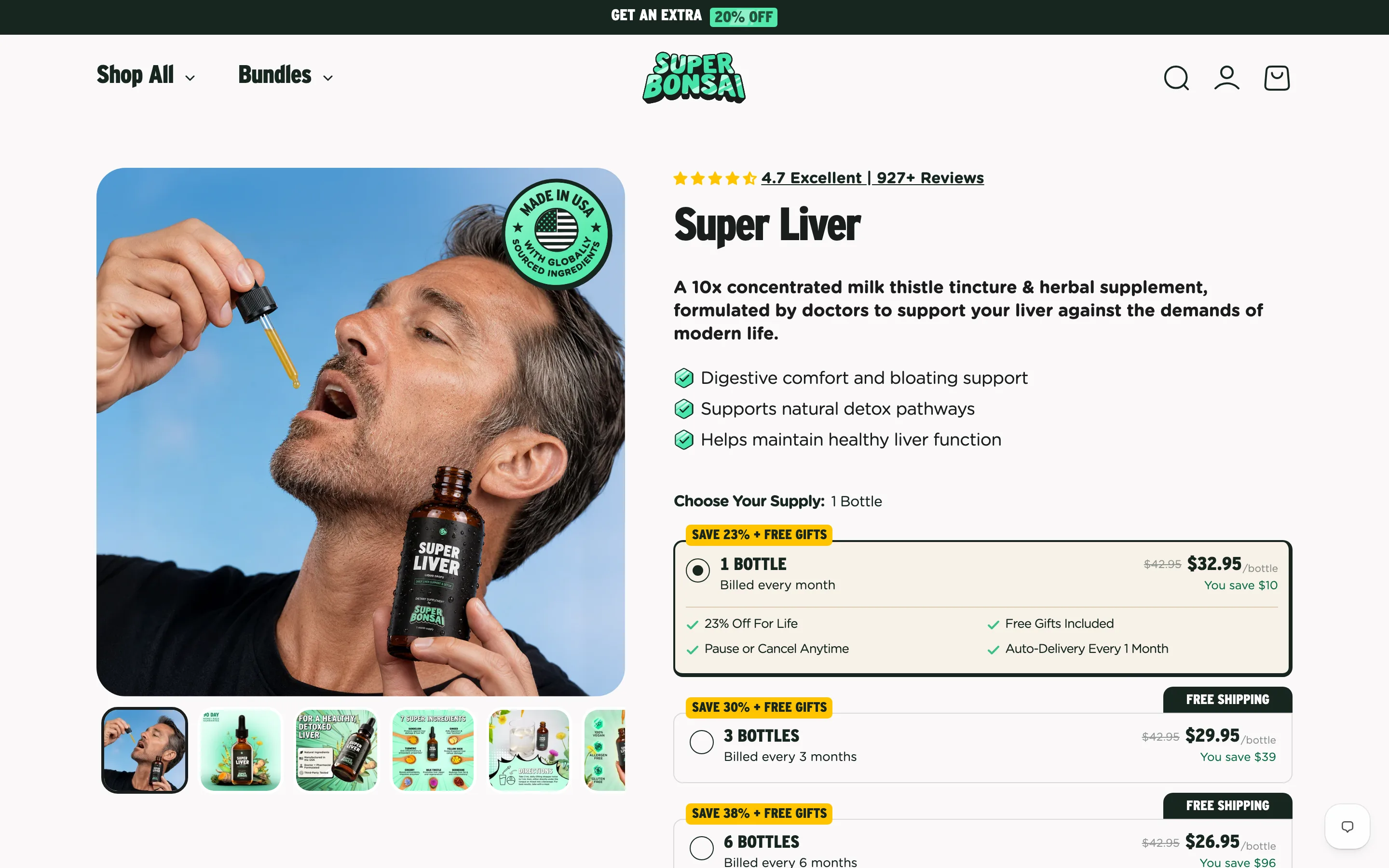 A product gallery whose slides are built as bold designed infographics (ingredients, claims, directions) rather than plain photos