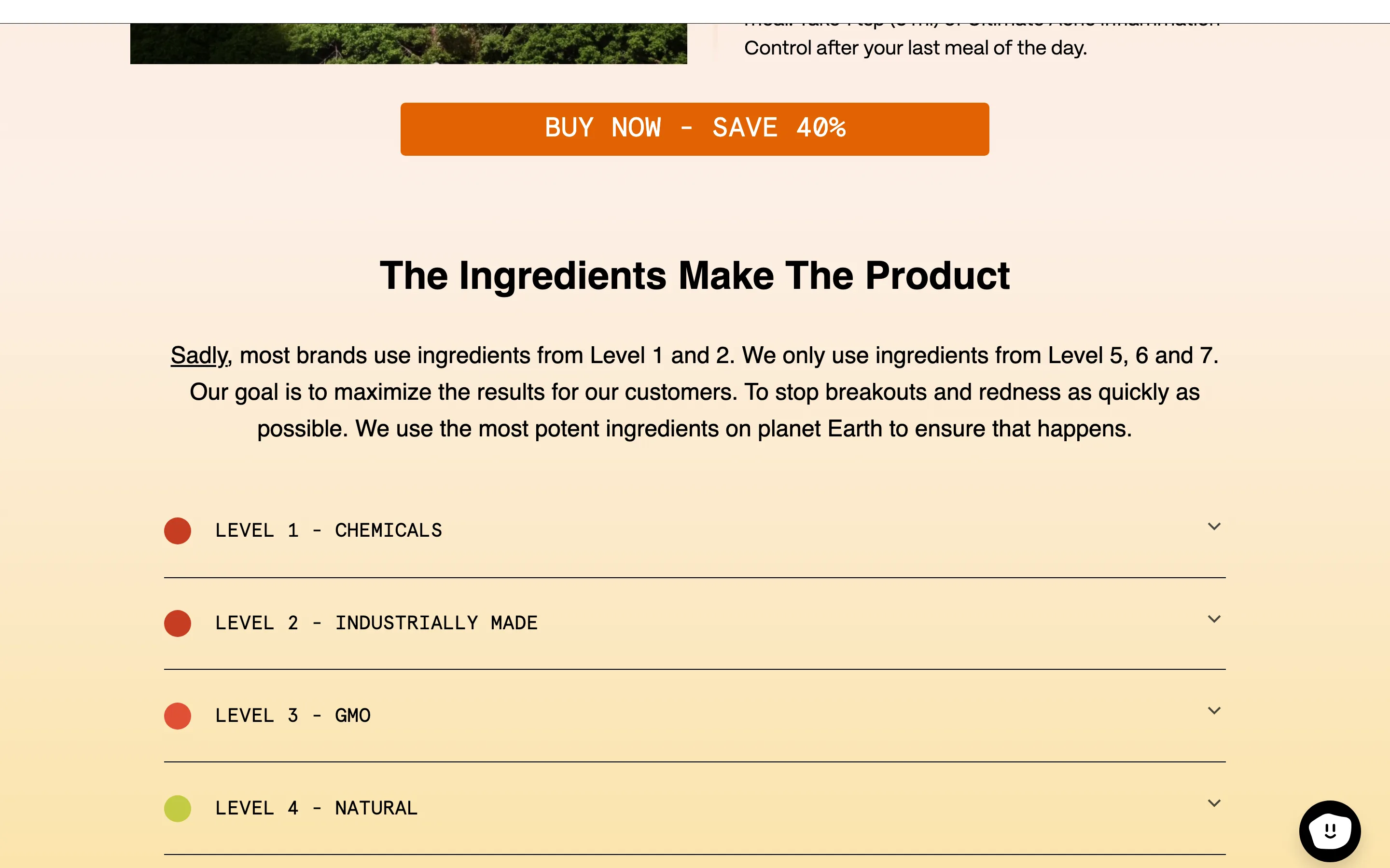 An expandable colour-coded ladder ranking ingredient grades from chemicals at the bottom to the brand tier at the top